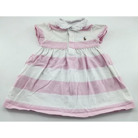 Ralph Lauren Baby Girl Short Sleeve Collared Polo Dress Pink/White Striped Sz 9M - Picture 1 of 8
